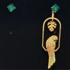 Swarovski Gold Parrot Earrings with Green Accents